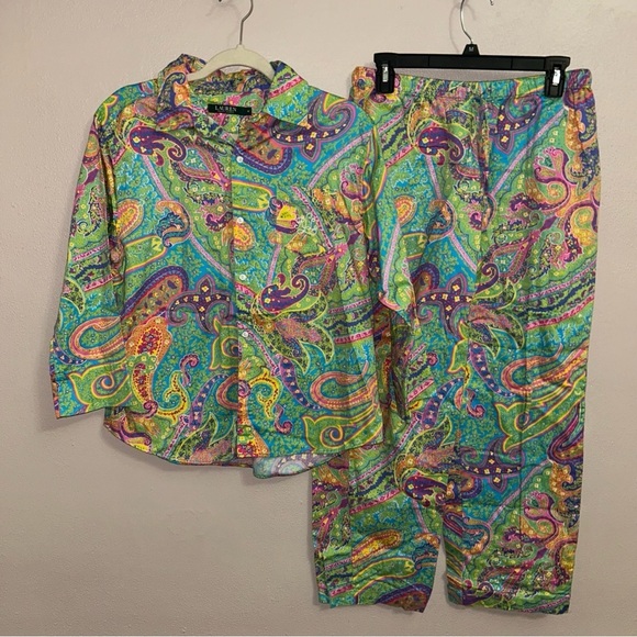 Lauren Ralph Lauren Other - LRL EMBROIDERED Multicolor Paisley Pajama Set - Green, Purple & Yellow